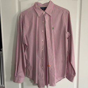 Pink/Green Striped Polo Button Down Shirt